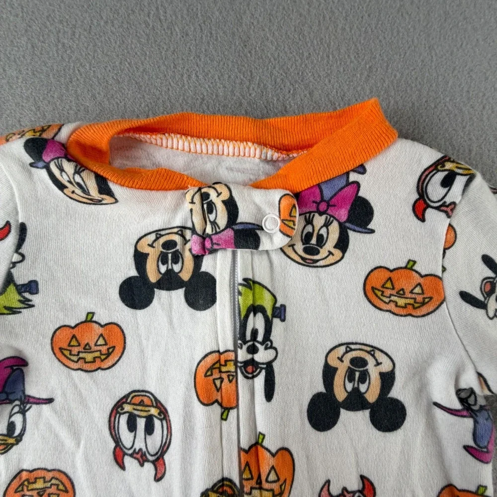 Disney Halloween Footed Sleeper 0/3M White Mickey Minnie Goofy Pumpkin Costume